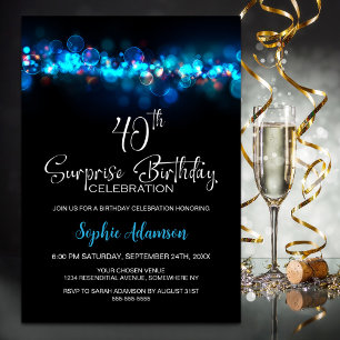 Convite Festa de Aniversário de 40 anos Surpresa Preta com
