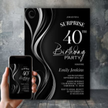 Festa de Aniversário de 40 anos Surpresa Preta e C