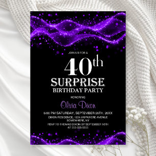 Convite Festa de Aniversário de 40 anos surpresa preta e r