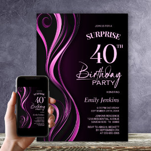 Convite Festa de Aniversário de 40 anos Surpresa Preta e R