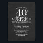 Convite Festa de aniversário de 40 anos surpresa - Preto e<br><div class="desc">Convite à Celebração de aniversário de 40 anos de Surpresa Russa. Design elegante em forma de quadro negro e branco. Apresenta uma fonte elegante de script. Envie-me uma mensagem se precisar de mais personalização.</div>