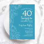 Convite Festa de aniversário de 40 anos surpresas - Floral<br><div class="desc">Convite de festas de aniversário de 40 anos de Surpresa Floral Azul Claro. Design minimalista moderno com sotaques botânicos e letra de escrita tipográfica. Simples carta de convite feminina perfeita para uma festa surpresa na moda. Pode ser personalizado para qualquer idade.</div>