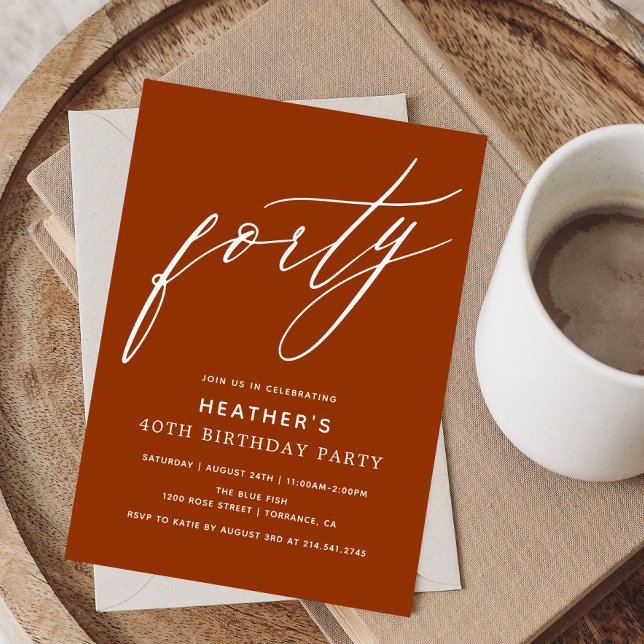 Convite Festa de aniversário de 40 h de laranja queimado m (Criador carregado)