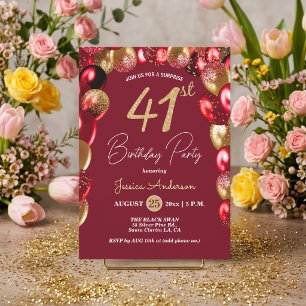 Convite Festa de Aniversário de 41 anos Surpresa Dourado G