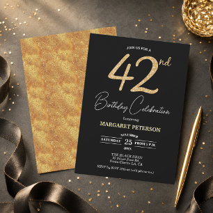 Convite Festa de Aniversário de 42 anos com Brilho Preto E