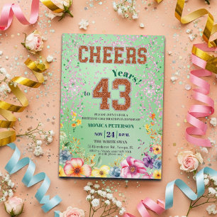 Convite Festa de Aniversário de 43 anos com Brilho Floral
