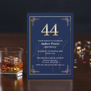 Convite Festa de Aniversário de 44 anos Elegante Azul Dour