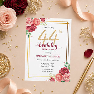Convite Festa de Aniversário de 44 anos Elegante Blush Dou