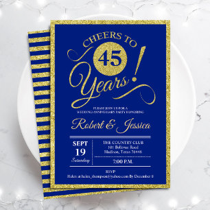 Convite Festa de Aniversário de 45 anos - Dourado Azul Saf