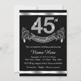 Convite Festa de Aniversário de 45 anos prateada