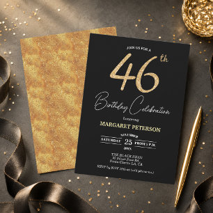 Convite Festa de Aniversário de 46 anos com Brilho Preto E