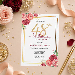Convite Festa de Aniversário de 48 anos Elegante Blush Dou