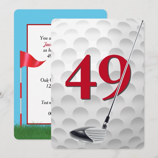 Convite Festa de Aniversário de 49 anos com Tema de Golfe (Frente/Verso)