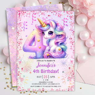 Convite Festa de Aniversário de 4 anos da Menina Unicórnio