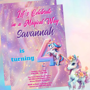 Convite Festa de Aniversário de 4 anos da Menina Unicórnio