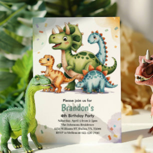 Convite Festa de Aniversário de 4 anos de Dinossauro para
