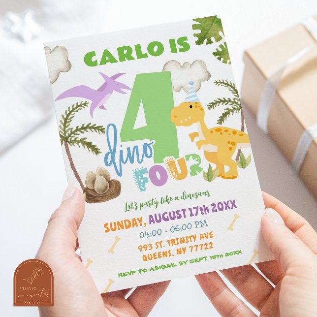 Convite Festa de Aniversário de 4 anos do Dinossauro Menin (Criador carregado)