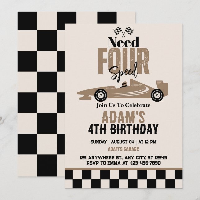 Convite Festa de Aniversário de 4 Anos do Menino do Carro  (Frente/Verso)