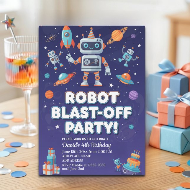 Convite Festa de Aniversário de 4 anos dos Robôs no Espaço (Criador carregado)