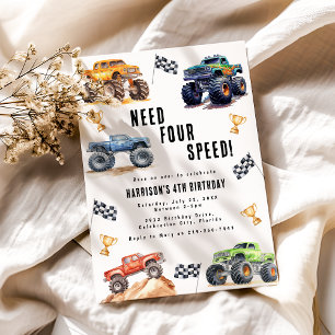 Convite Festa de Aniversário de 4 anos Need Four Speed Mon
