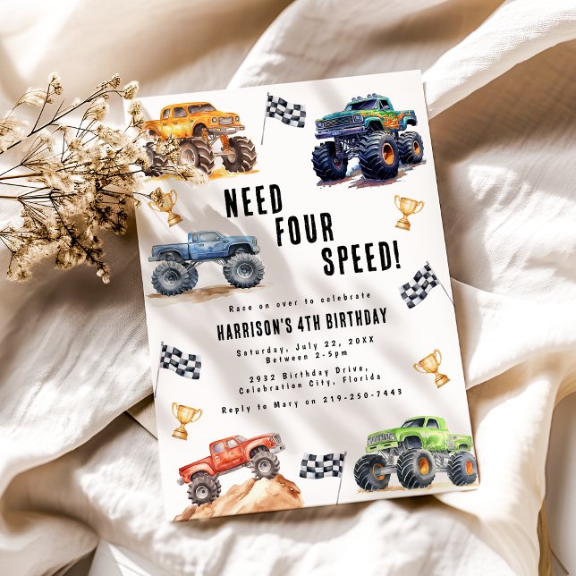 Convite Festa de Aniversário de 4 anos Need Four Speed Mon (Criador carregado)