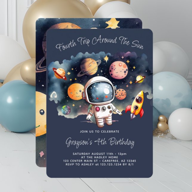 Convite Festa de Aniversário de 4 anos Planetas Espaço Sid (Criador carregado)
