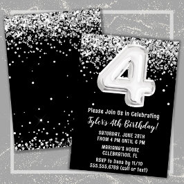 Convite Festa de Aniversário de 4 anos Preto e Branco