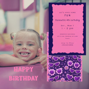 Convite Festa de Aniversário de 4 anos Rosa e Roxo Caprich