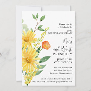 Convite Festa de Aniversário de 50 anos Amarela Floral