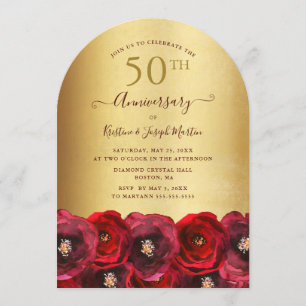 Convite Festa de Aniversário de 50 anos Arco Rosa Vermelho