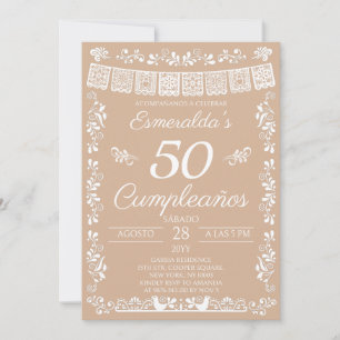 Convite Festa de Aniversário de 50 Anos Bege