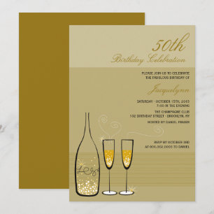 Convite Festa de Aniversário de 50 anos Chic Gold Champagn
