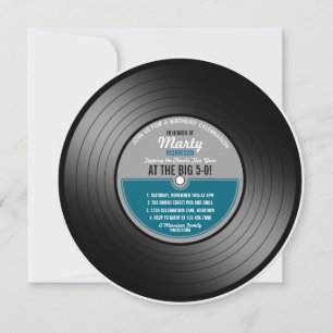 Convite Festa de Aniversário de 50 anos com Disco de Vinil