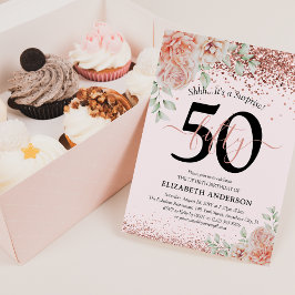 Convite Festa de Aniversário de 50 anos com Floral Rosa El