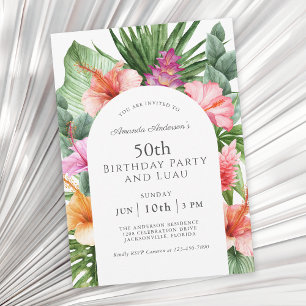 Convite Festa de Aniversário de 50 anos com Floral Tropica