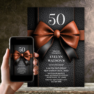 Convite Festa de Aniversário de 50 anos com Laço de Couro