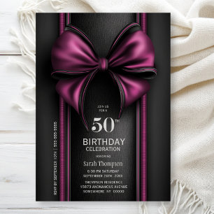 Convite Festa de Aniversário de 50 Anos com Laço Rosa Esti