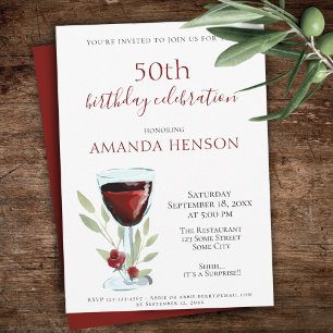 Convite Festa de Aniversário de 50 anos com Vinho Tinto Aq