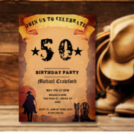 Convite Festa de aniversário de 50 anos cowboy papel antig