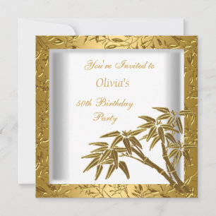 Convite Festa de Aniversário de 50 anos Dourado Branco Bam