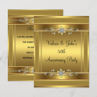 Convite Festa de Aniversário de 50 anos Dourado Diamante J