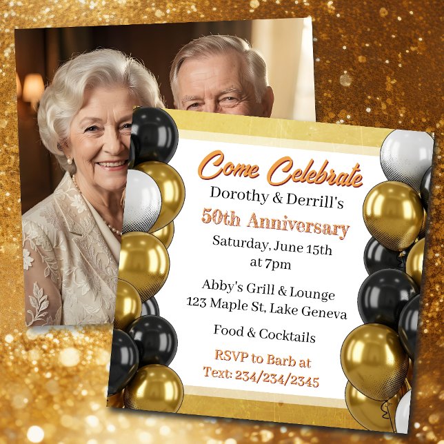 Convite Festa de Aniversário de 50 anos Dourado e Preto (Criador carregado)