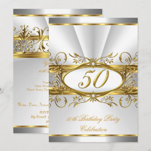 Convite Festa de Aniversário de 50 anos Dourado Floral Pra
