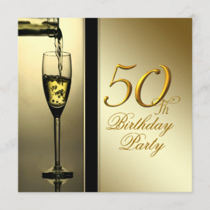 Convite Festa de Aniversário de 50 anos Elegante Champagne