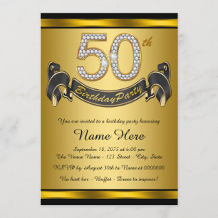Convite Festa de Aniversário de 50 anos Elegante Dourado