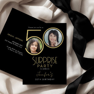 Convite Festa de aniversário de 50 anos elegante em preto