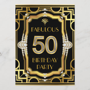 Convite Festa de Aniversário de 50 anos em Art Déco