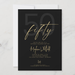 Convite Festa de Aniversário de 50 anos em Preto Moderno S