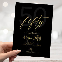 Convite Festa de Aniversário de 50 anos em Preto Moderno S