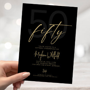 Convite Festa de Aniversário de 50 anos em Preto Moderno S